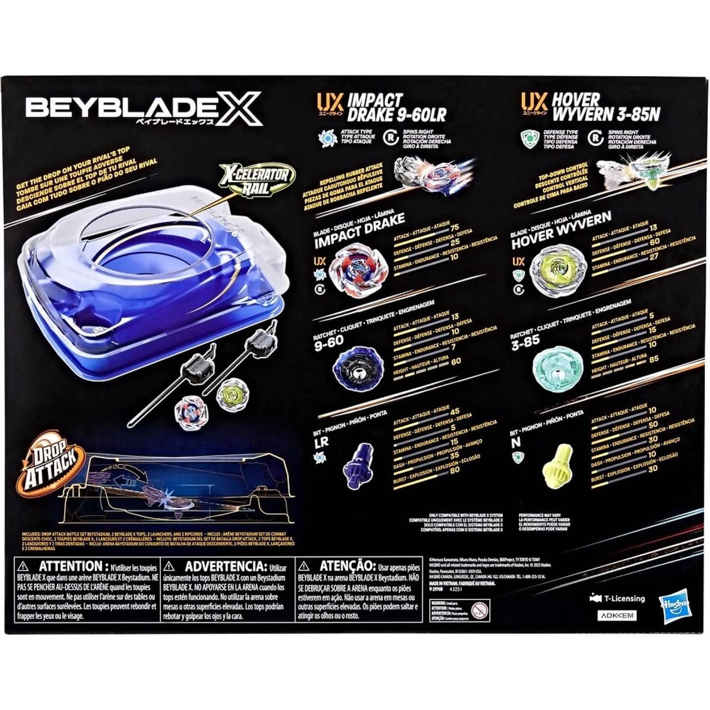 Beyblade X - Drop Attack Battle Set Impact Drake 9-60lr Vs. Wyvern 3-85n Includes Stadium