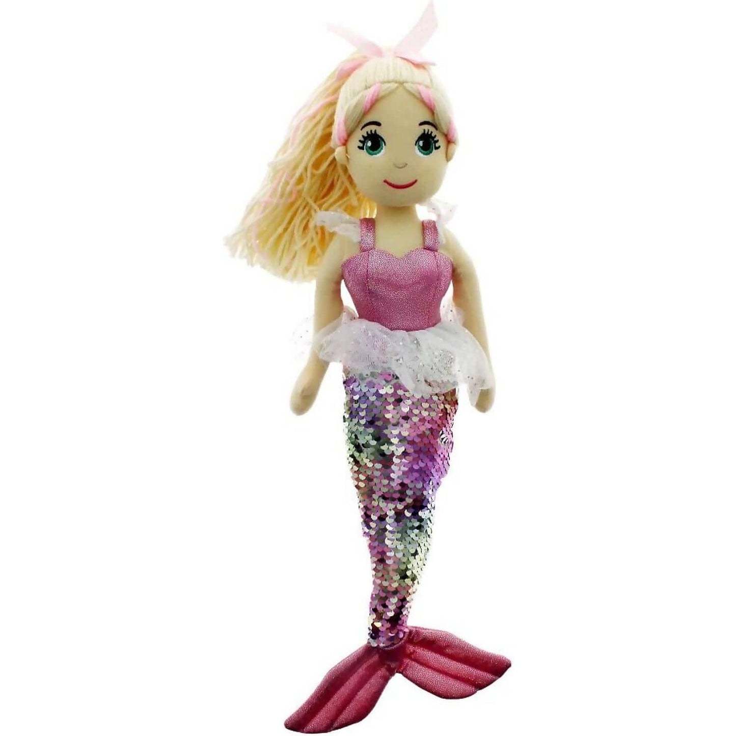 Cotton Candy - Mermaid Charlotte 45cm Pink Rainbow/Silver Flip Sequined Tail - Plush