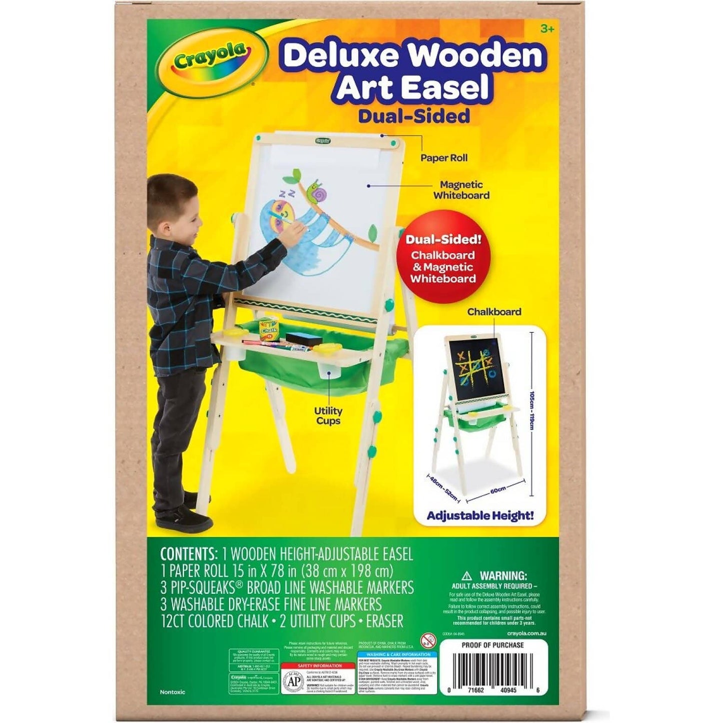 Crayola - Deluxe Wooden Kid’s Art Easel Dual Sided Dry Erase & Chalkboard