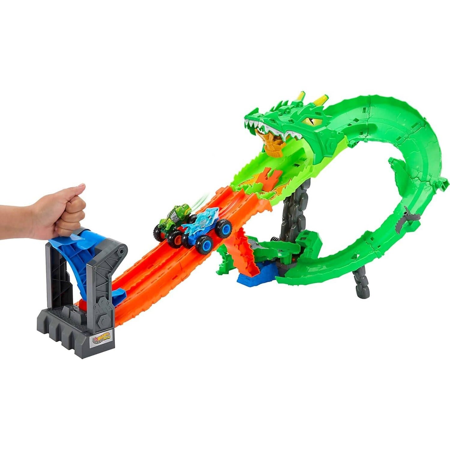 Hot Wheels - Sharks vs. Dinos Dragon Destruction Playset with Great Bite & Rageasaur - Mattel