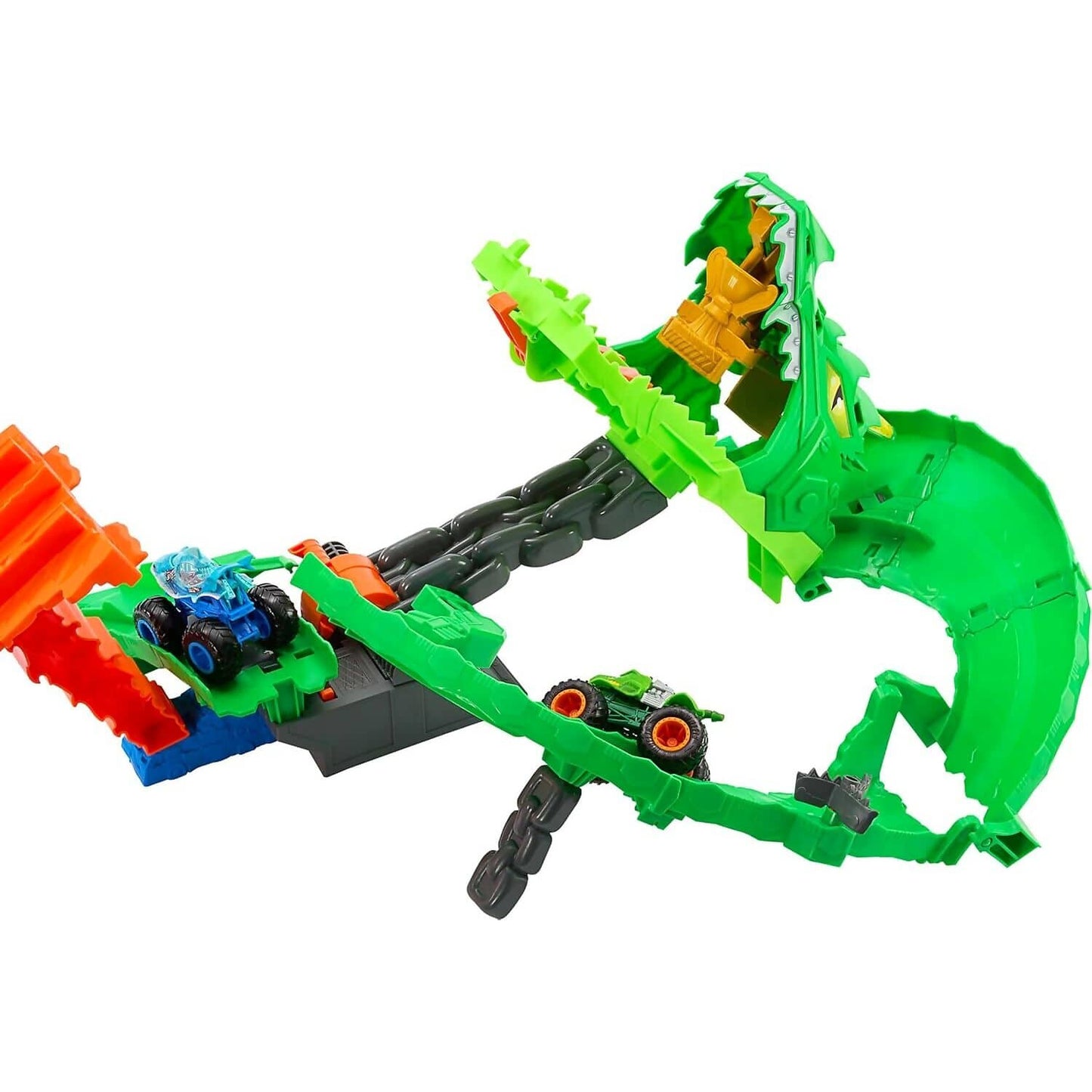 Hot Wheels - Sharks vs. Dinos Dragon Destruction Playset with Great Bite & Rageasaur - Mattel