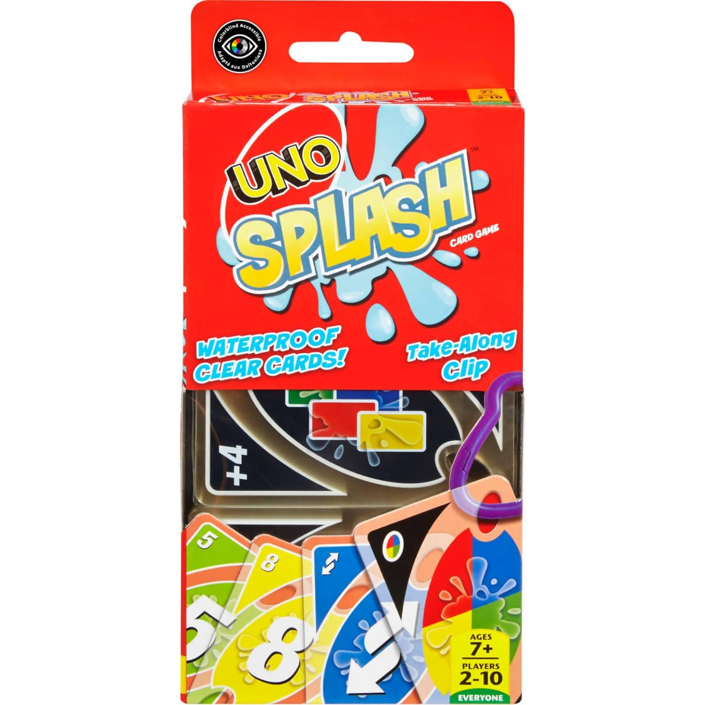 UNO - Splash Card Game With Waterproof Cards And Portable Clip For Travel