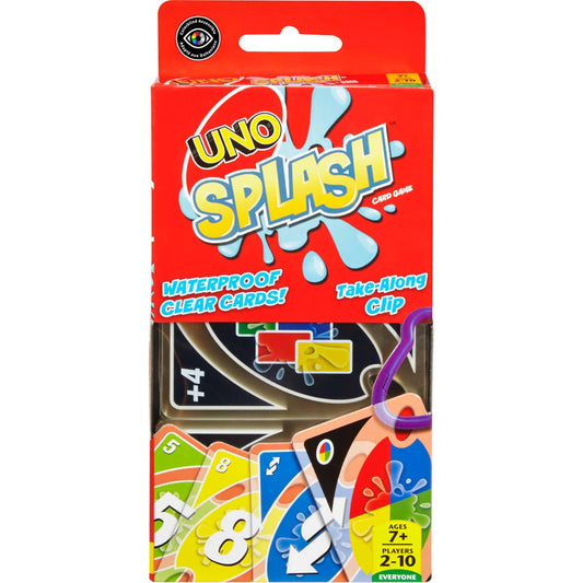 UNO - Splash Card Game With Waterproof Cards And Portable Clip For Travel