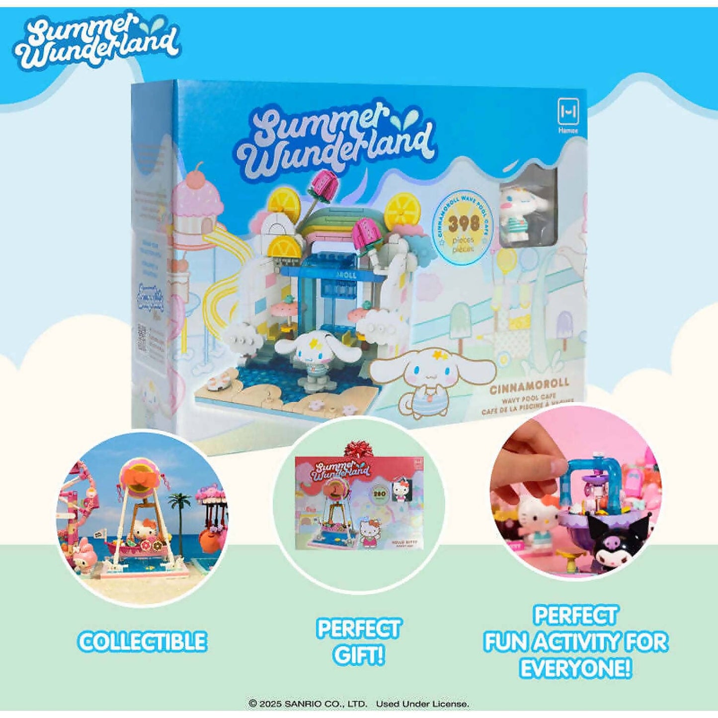 Hello Kitty and Friends - YuMe Blocks Summer Wunderland - Cinnamoroll Wave Pool Cafe 398 Pieces