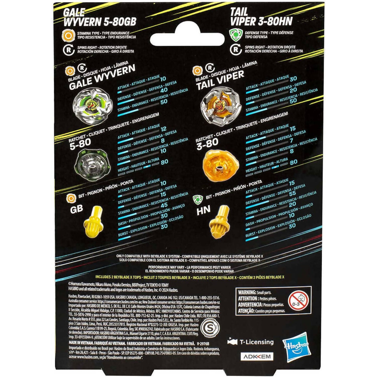 Beyblade X - Gale Wyvern 5-80GB and Tail Viper 3-80HN Top Dual Pack Set