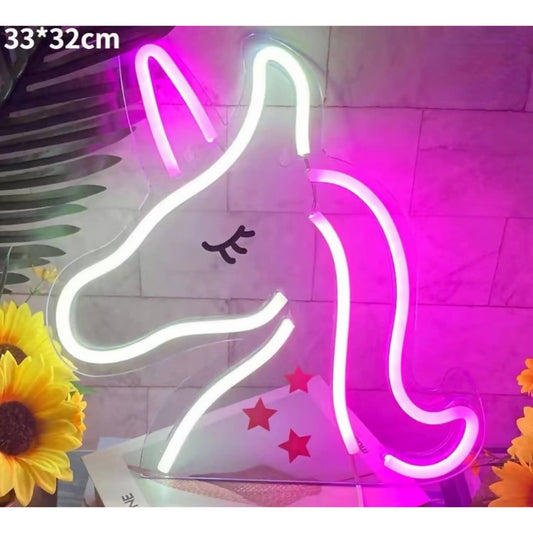 Cotton Candy - Unicorn LED Neon Light Wall Sign Pink & White 36 x 28cm USB Powered