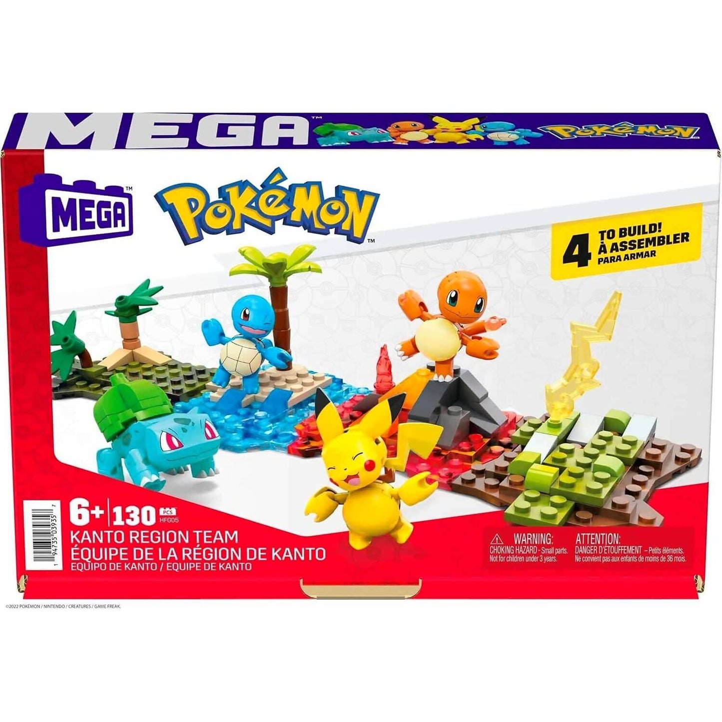 MEGA - Pokemon Building Toy Kit Kanto Region Team With 4 Figures 130 Pieces