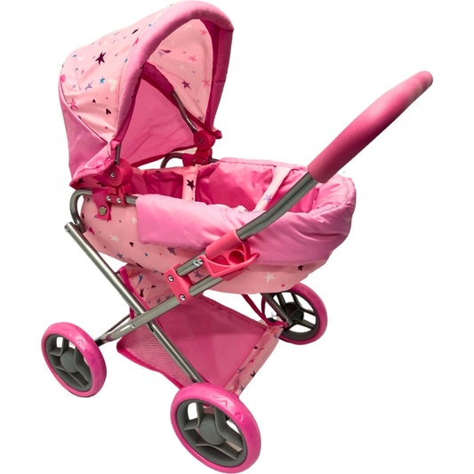 Playworld - Stars & Hearts Doll Pram Medium - Pink