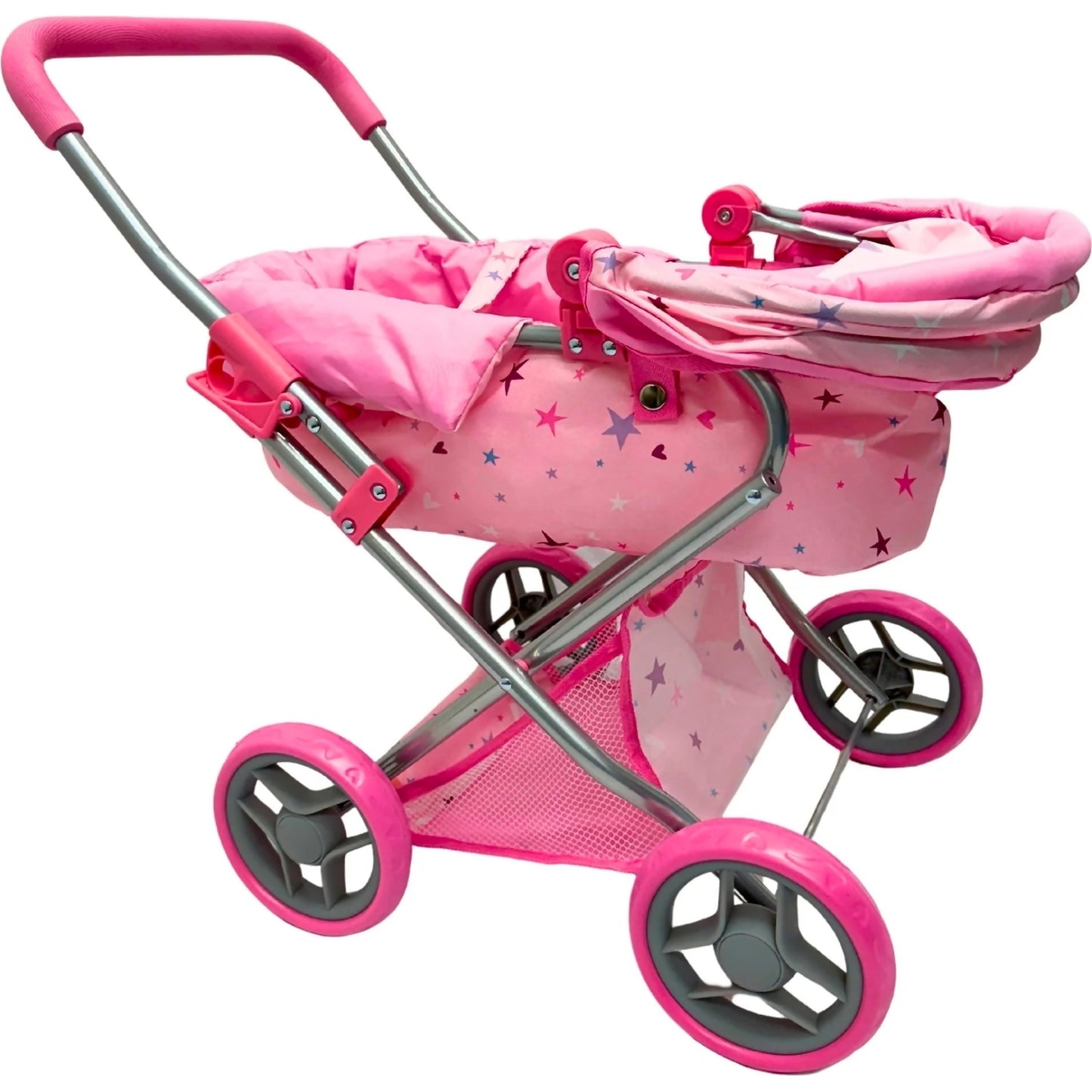 Playworld - Stars & Hearts Doll Pram Medium - Pink