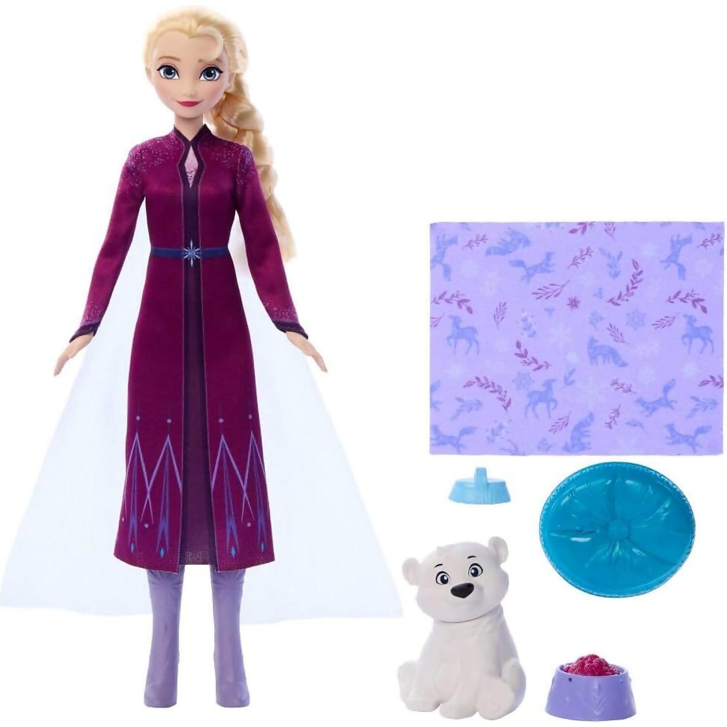 Disney Frozen - Elsa Fashion Doll & Polar Bear Cub Figure With 4 Nurturing Accessories