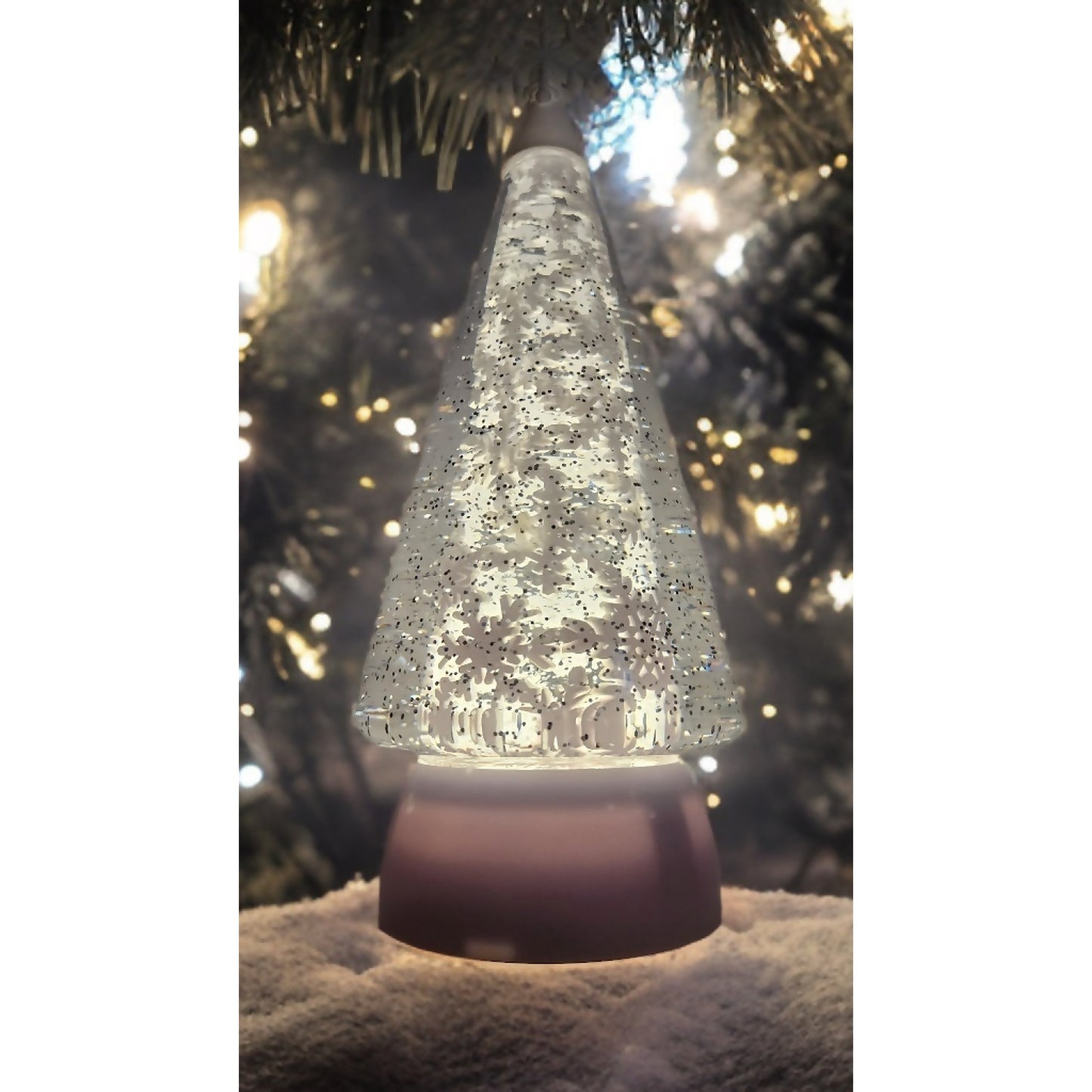 Cotton Candy - Rotating Christmas Tree White 30cm LED Lantern with Glitter Motion - Xmas