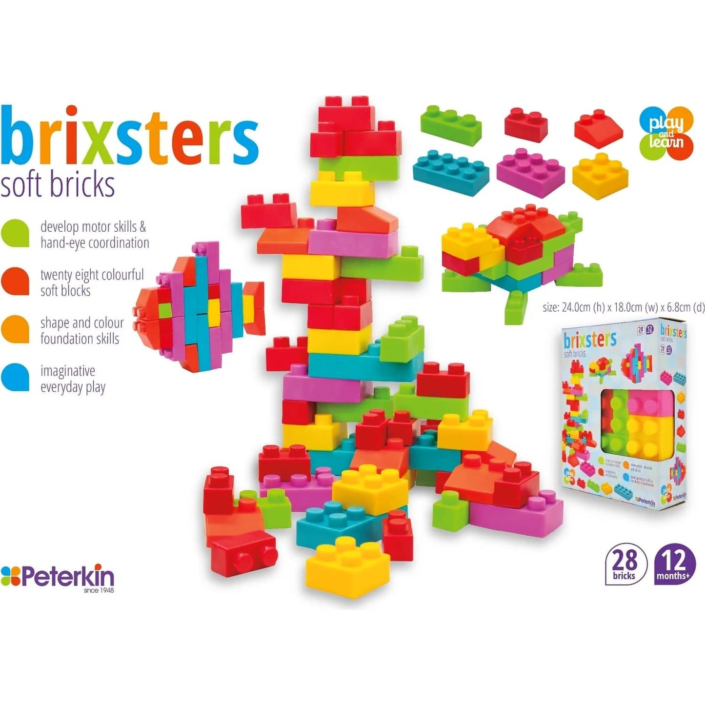 Peterkin - Brixsters Play And Learn 28 Piece Soft Bricks