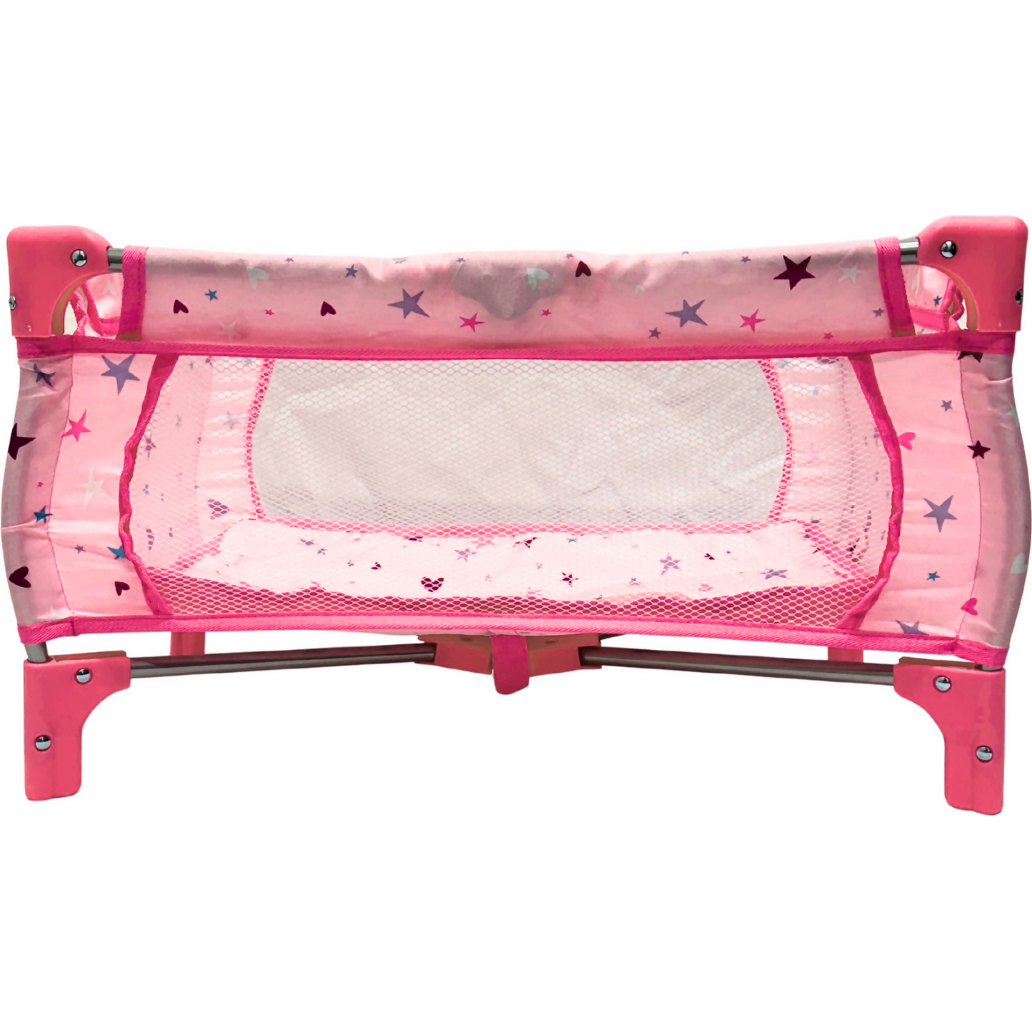 Playworld - Stars & Hearts Doll Travel Cot - Pink