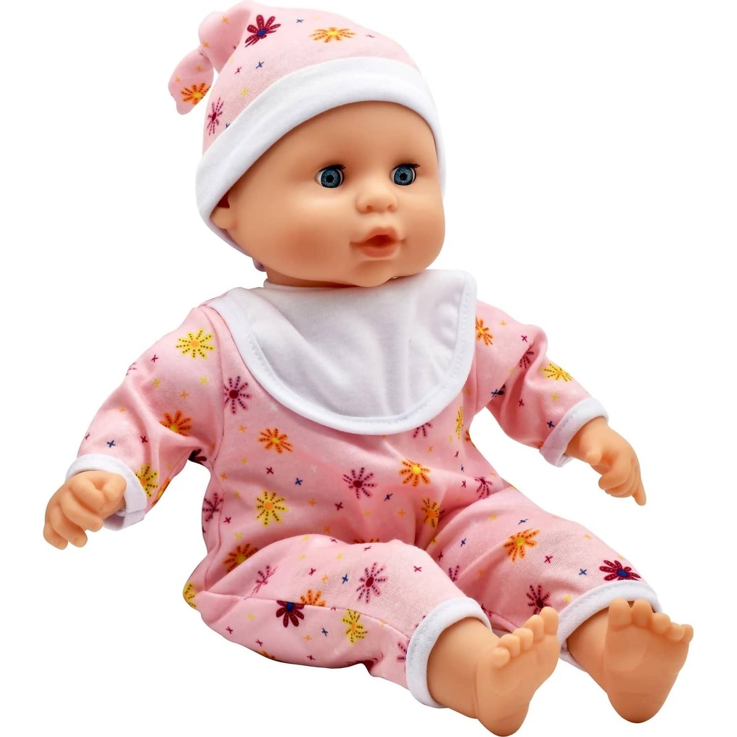 Dolls World - Baby Joy Floral Romper & Accessories - Soft Bodied Doll 38cm