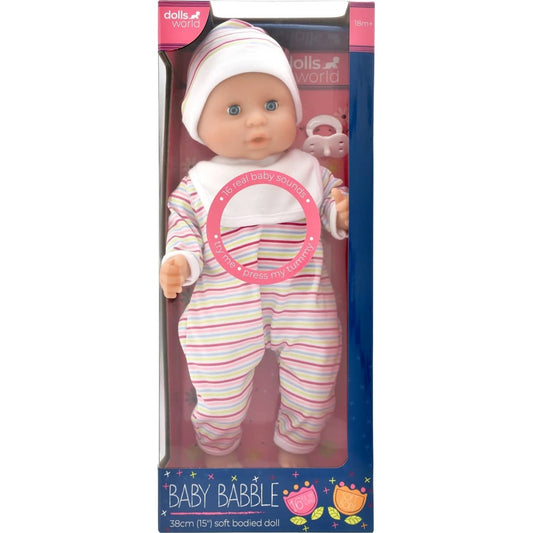 Dolls World - Baby Babble with Sound Effects - Soft Bodied Doll 38cm