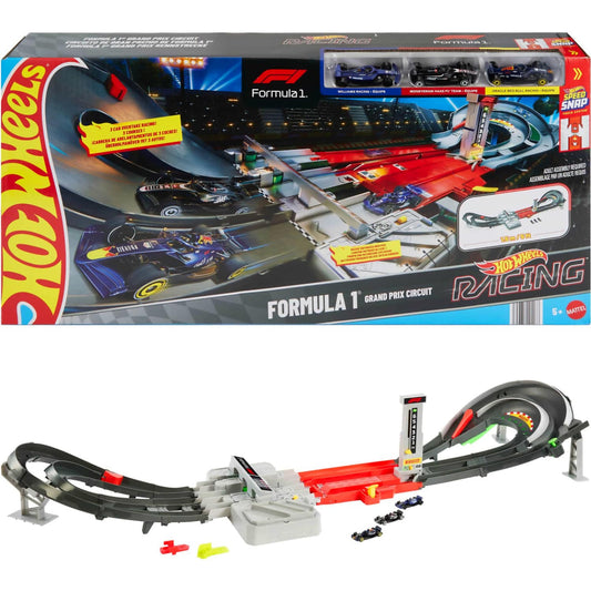 Hot Wheels - Race Formula 1 Grand Prix Circuit Track Set with 3 1:64 Scale Die-Cast Toy Cars - Mattel