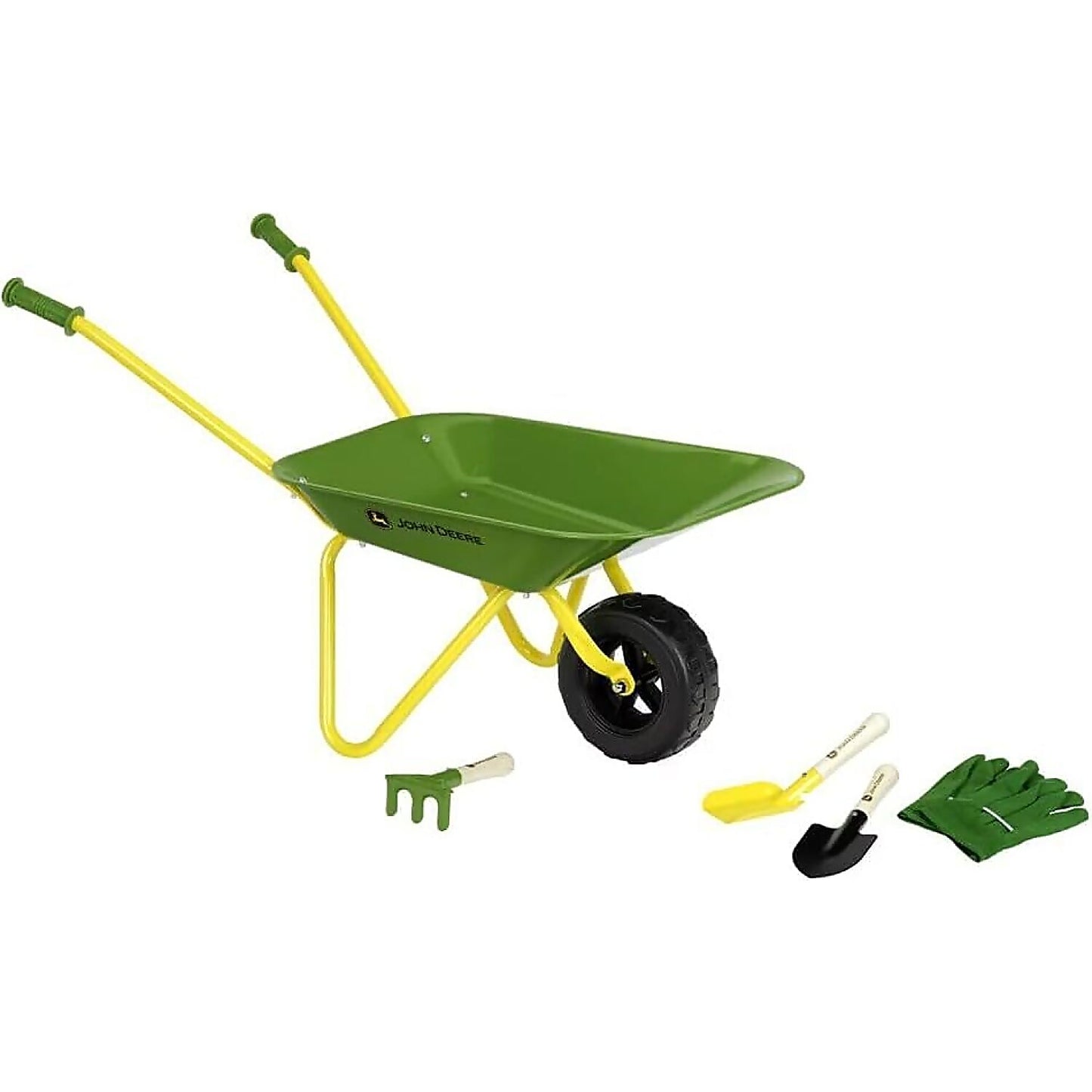 Klein - John Deere Kids Metal Wheelbarrow with Garden Tool Set