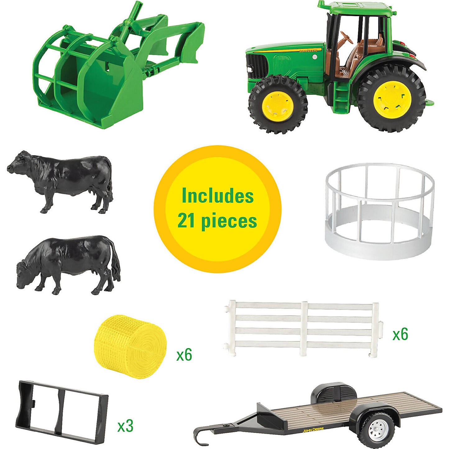 John Deere - 1:32 Scale Haying Set with Tractor Trailer Farm Animals
