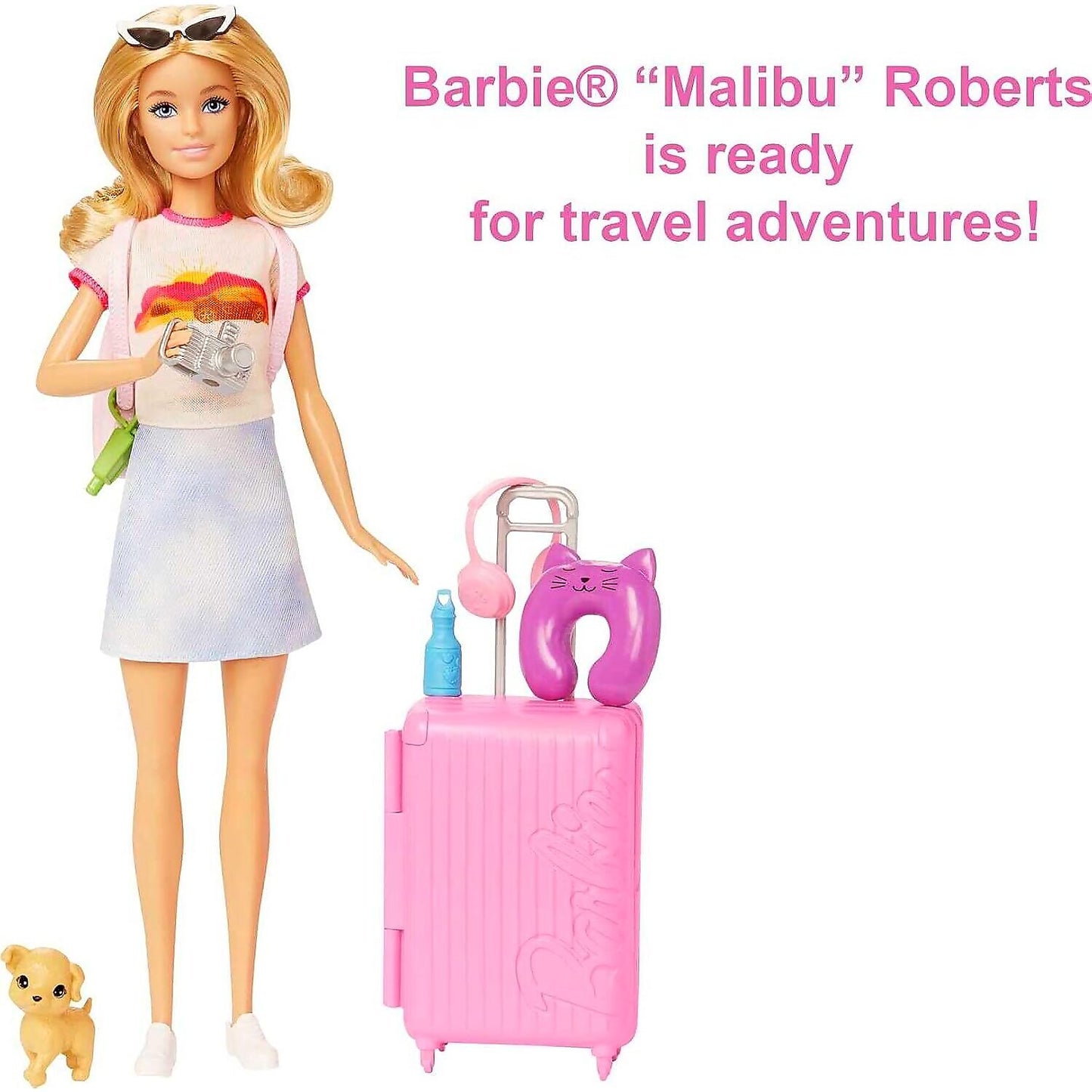Barbie - Family & Friends Barbie Malibu Doll Travel Set with Puppy & Accessories - Mattel