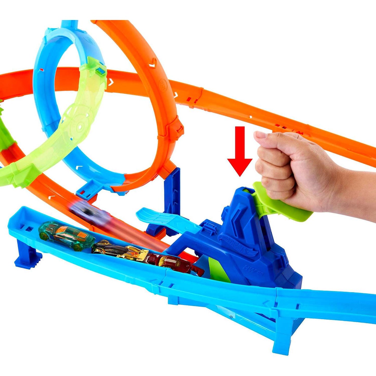 Hot Wheels - Stunt Tracks Rapid Launch Cyclone Track Set & 1:64 Scale Die-Cast Toy Car - Mattel