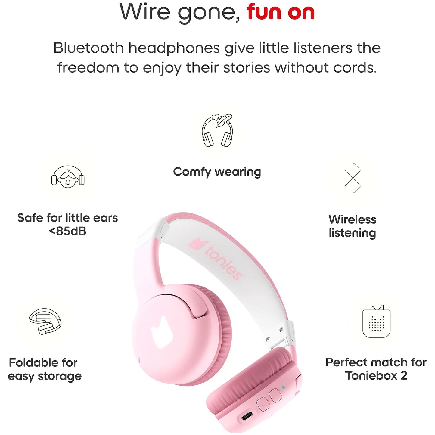 Tonies - Bluetooth Foldable Headphones - Cloud Pink (Toniebox not Included)