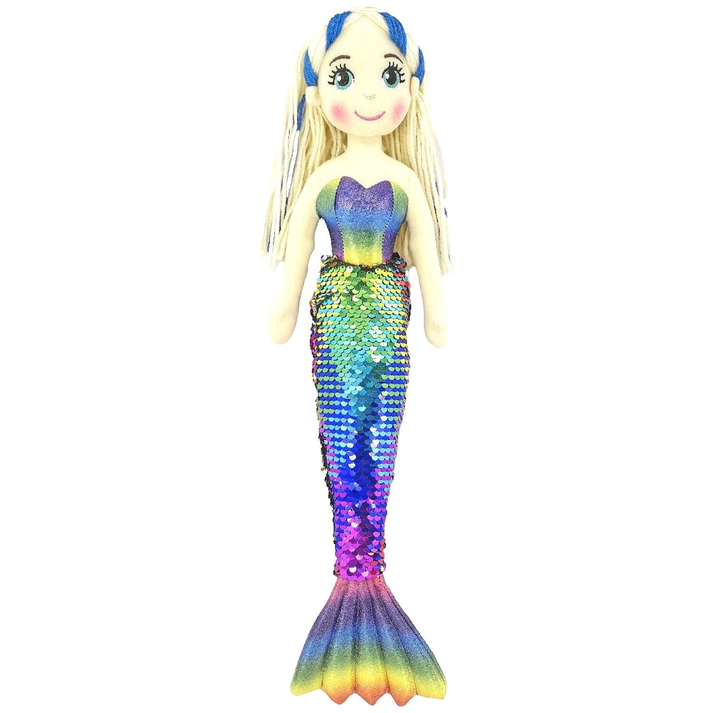 Cotton Candy - Mermaid 45cm Evelyn Blue/Rainbow Sequined Flip Tail Plush