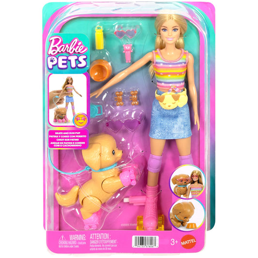 Barbie - Pets Skate and Run Pup Blonde Doll with Puppy - Mattel