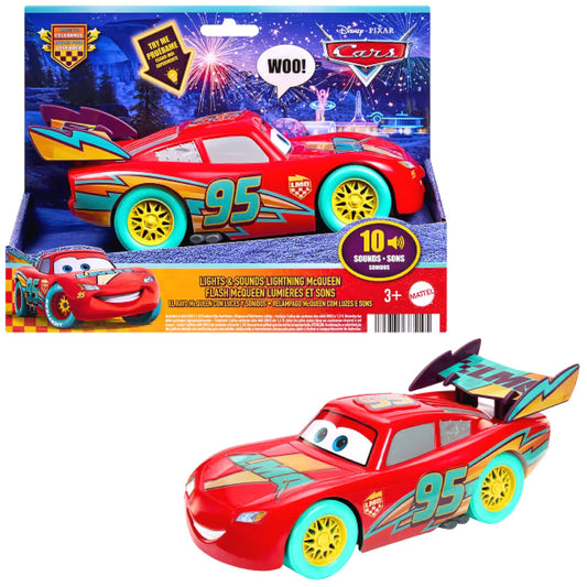 Disney Pixar - CARS Race To Celebrate Lights & Sounds Lightning Mcqueen Toy Vehicle - Mattel