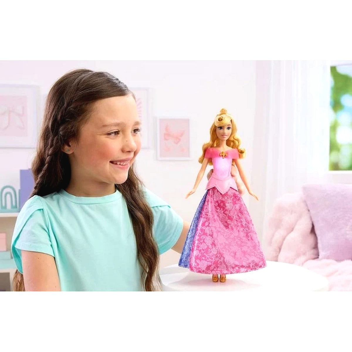 Disney - Princess Pink To Blue Dress Aurora Fashion Doll With Transforming Dress & Lights - Mattel