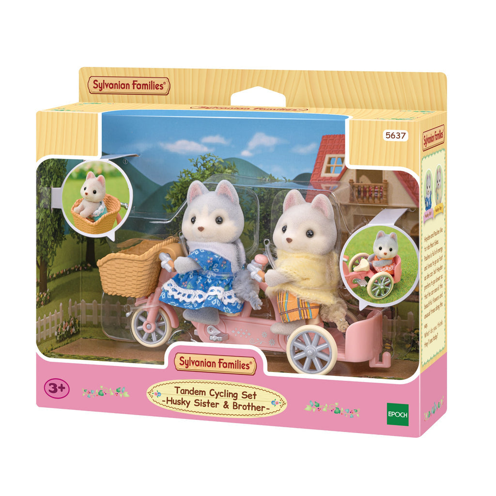 Sylvanian Families - Tandem Cycling Set Husky Sister &amp; Brother Animal Doll Playset