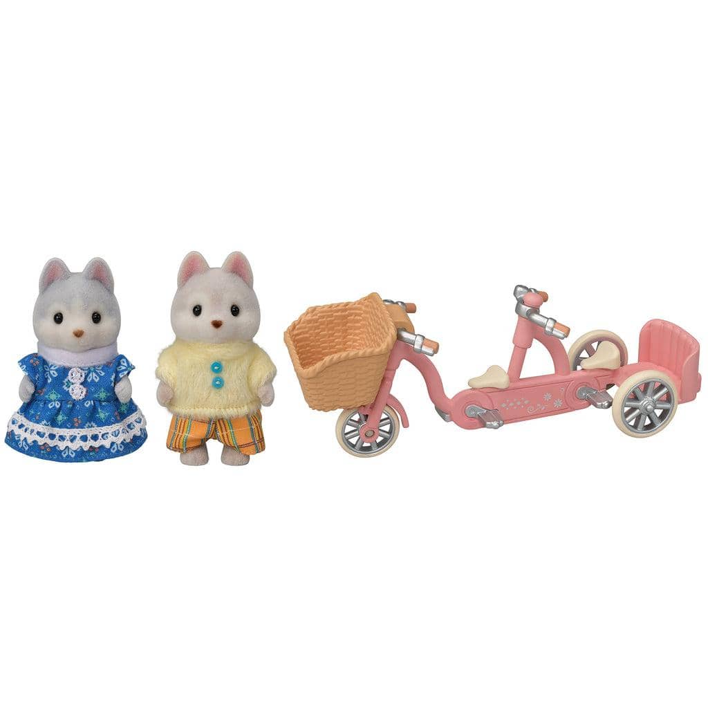 Sylvanian Families - Tandem Cycling Set Husky Sister &amp; Brother Animal Doll Playset