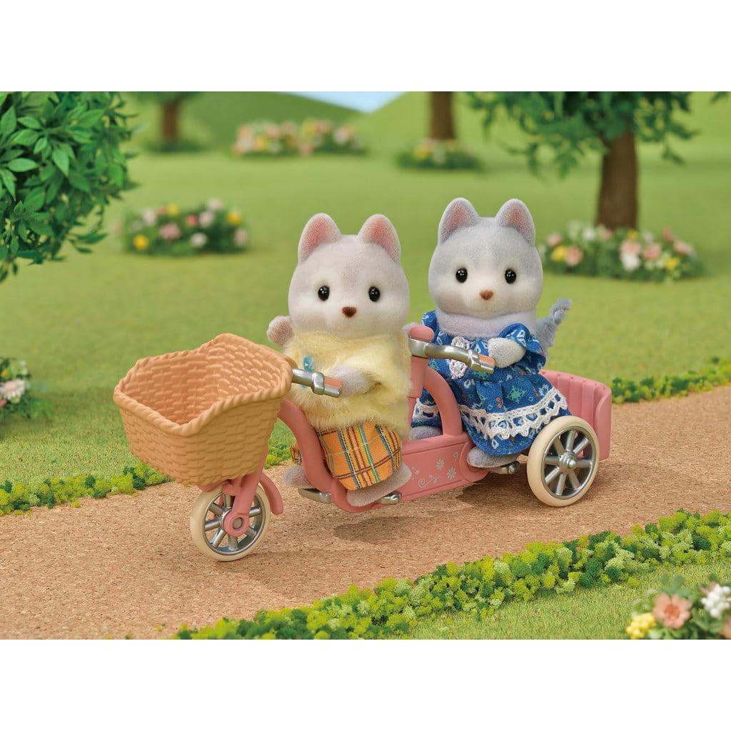 Sylvanian Families - Tandem Cycling Set Husky Sister &amp; Brother Animal Doll Playset