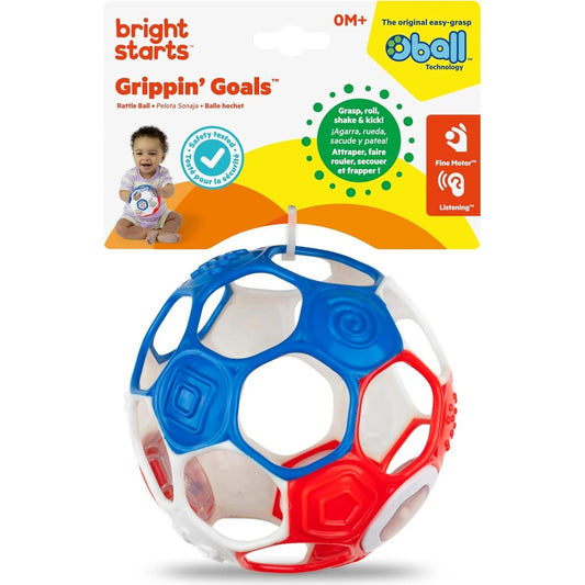 Bright Starts - Oball Grippin Goals Rattle Soccer Ball - Red White & Blue
