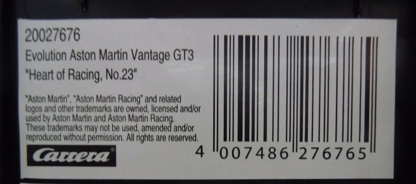 Carrera Evolution 1:32 - Aston Martin Vantage GT3 Heart Of Racing No23 - Slot Car Also Suits Scalextric