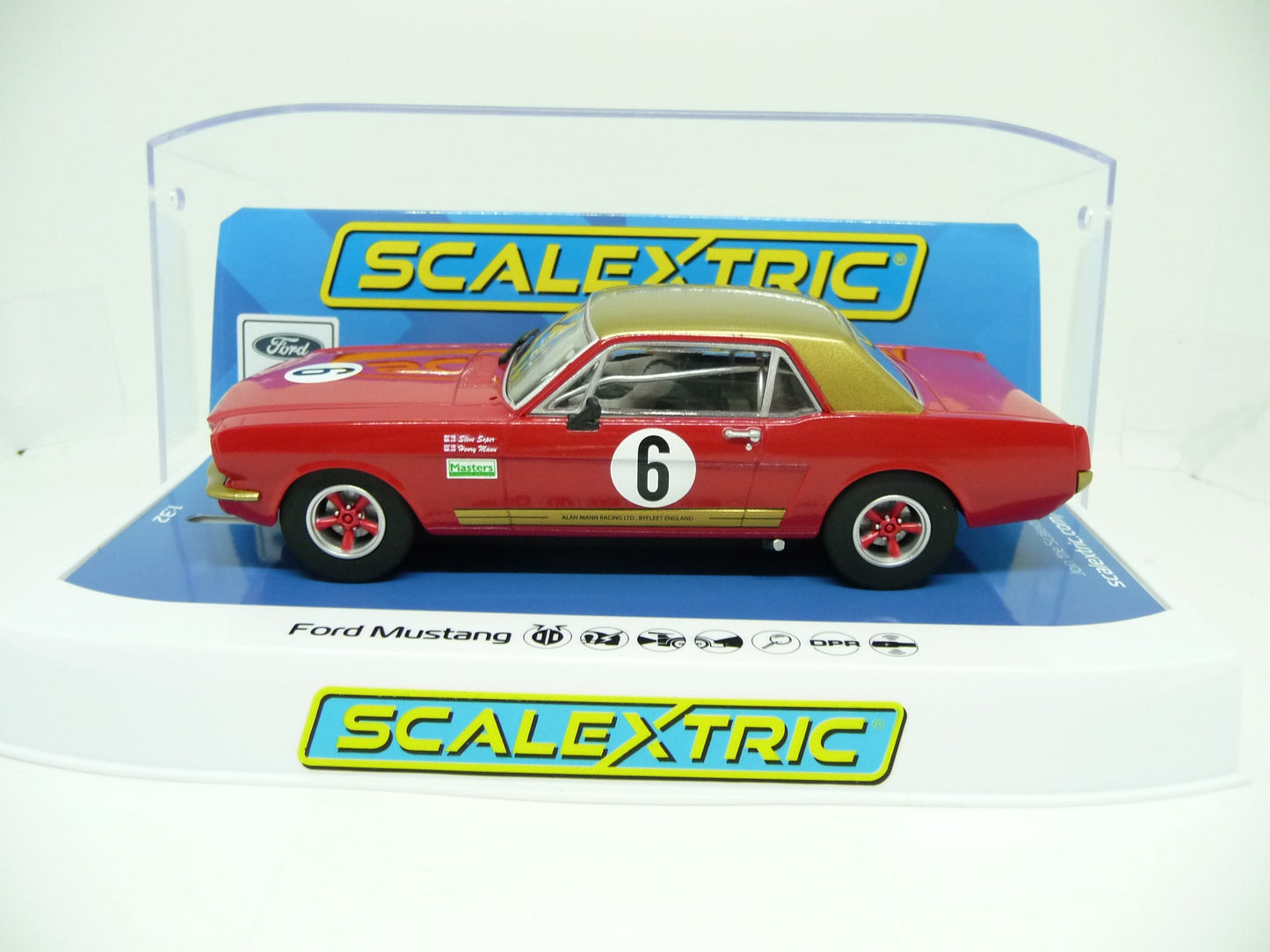 Scalextric C4339 Ford Mustang Alan Mann Henry Mann and Steve Soper slot car also suits Carrera