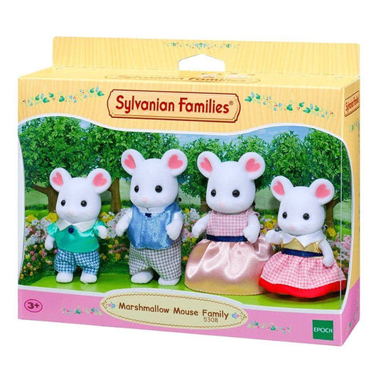 Sylvanian Families - Marshmallow Mouse Family – 4-Piece Posable Animal Figure Set With Soft Velveteen Finish