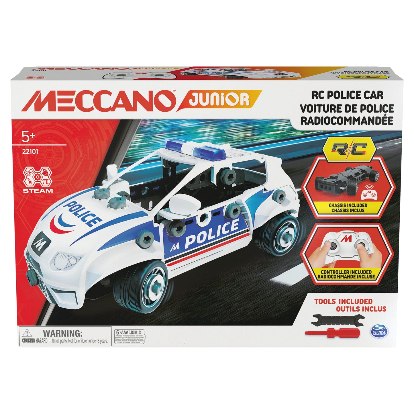 Meccano - Junior Rc Police Car Toy Model Building Kit Stem