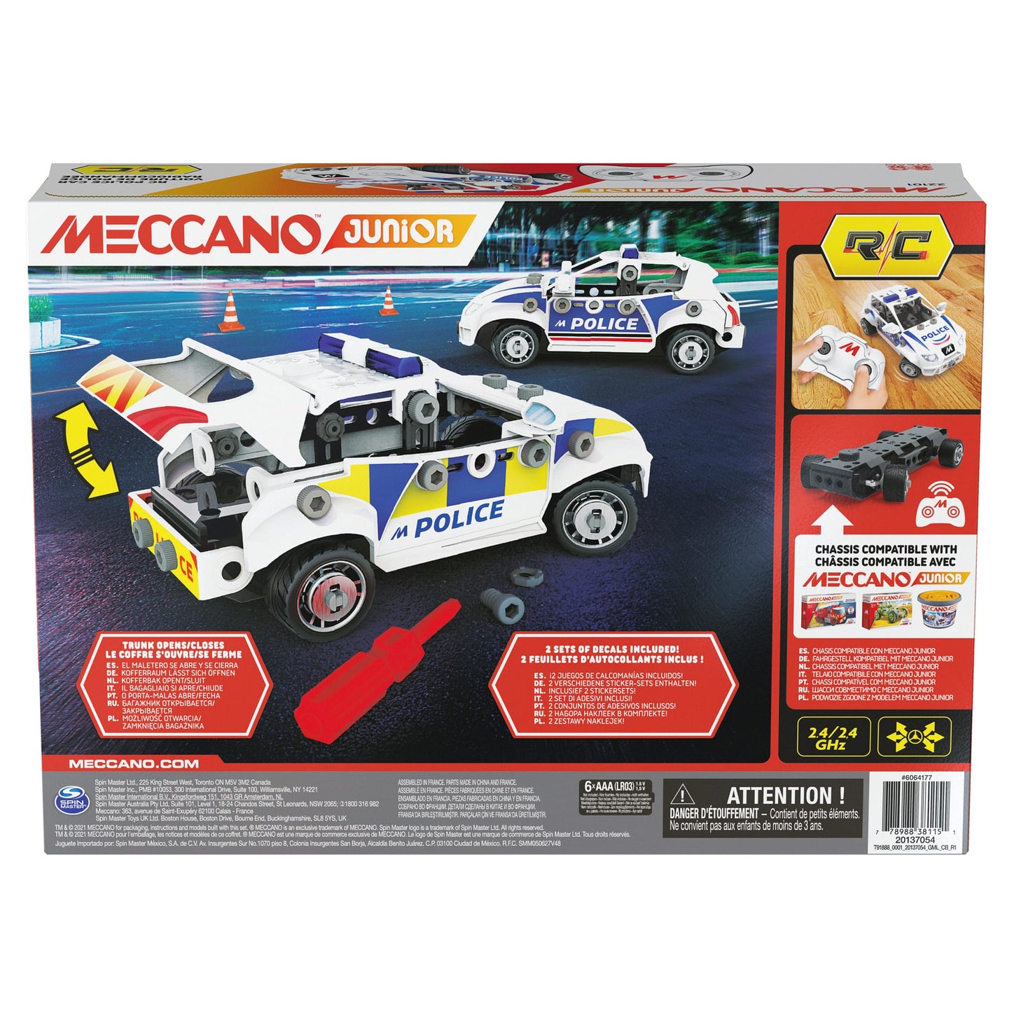 Meccano - Junior Rc Police Car Toy Model Building Kit Stem